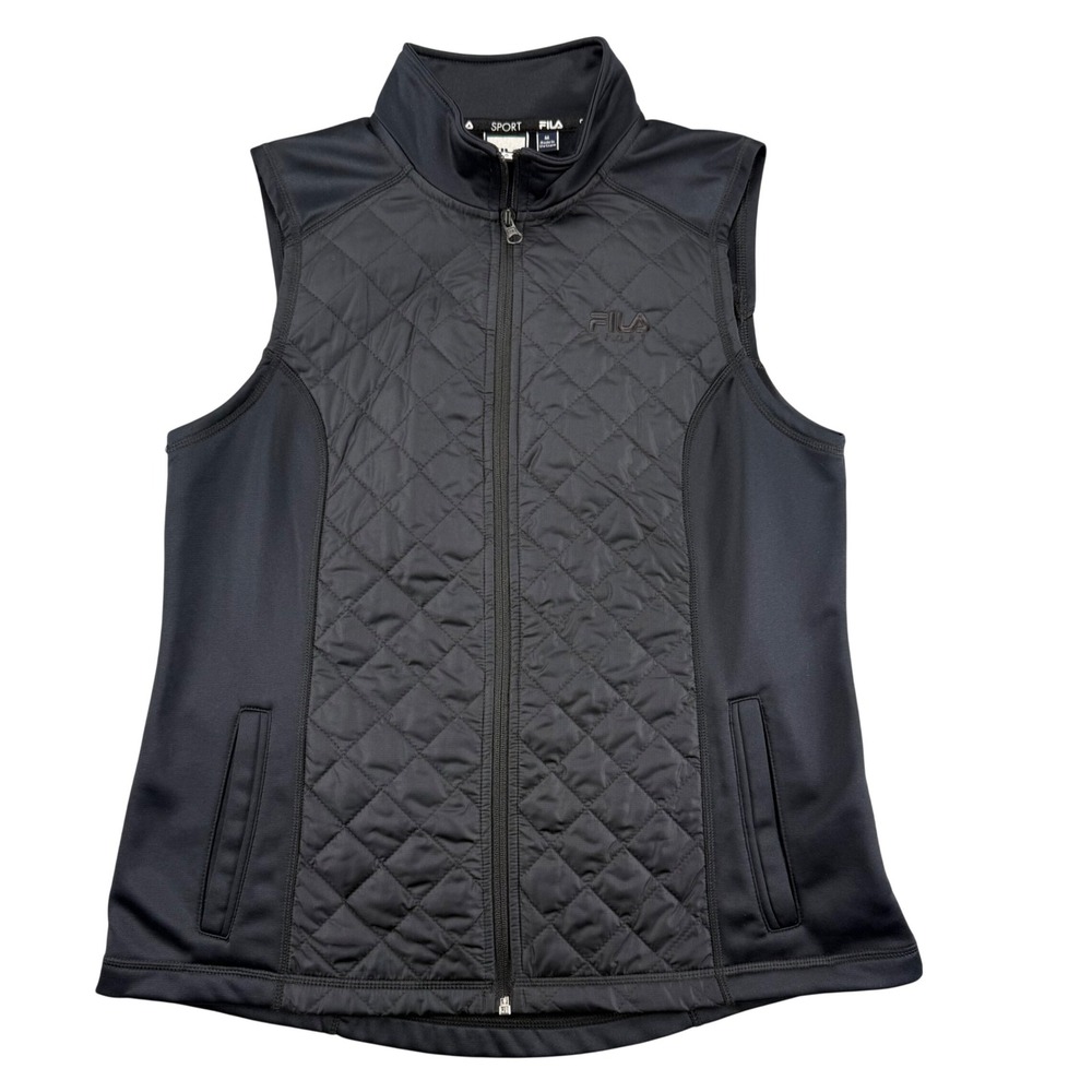 Fila Sport Mens  Black Quilted Puffer Vest Full Zip Fleece Lined Size M GorpCore